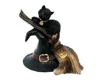 Cat Black W/Broomstick On Hat